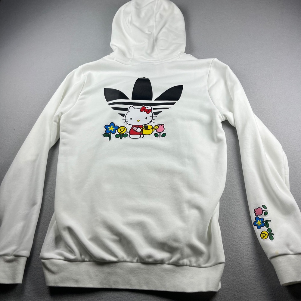 Adidas Hello Kitty Hoodie White Trefoil Graphic Sweatshirt II0825 XL women